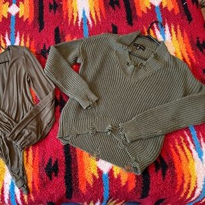 Almost famous forest green distressed sweater